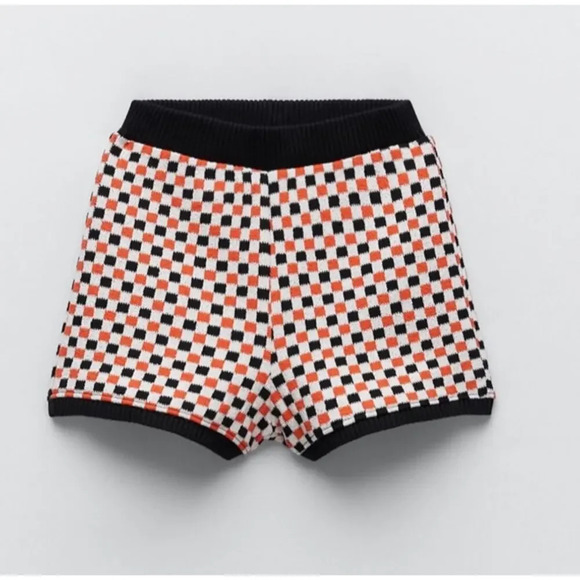 Zara Checkered Pattern JACQUARD PATTERN knit SHORTS small - Picture 4 of 4